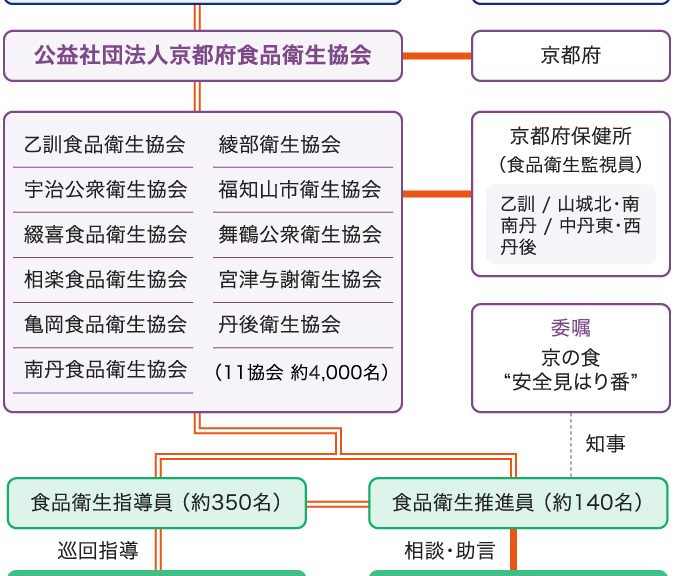 食品衛生協会と行政・指導員・推進員（組織体系）